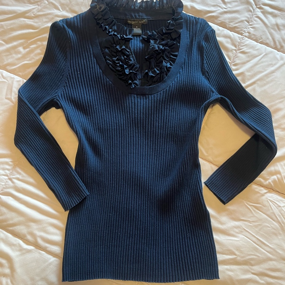 V-Neck Sweater, August Silk, size M, navy